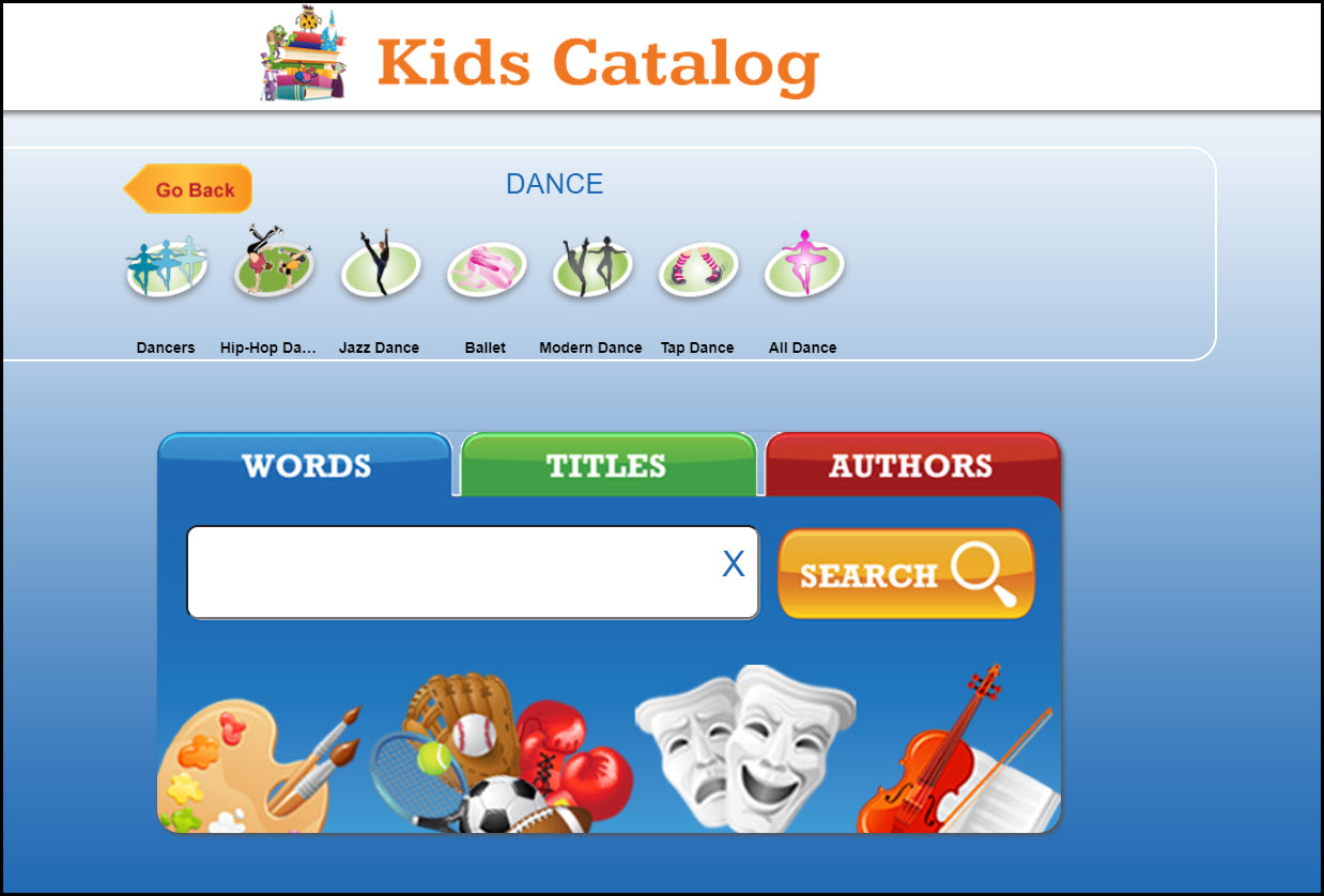 Express Kids Cat screen Search results in friendly Kids Catalog display