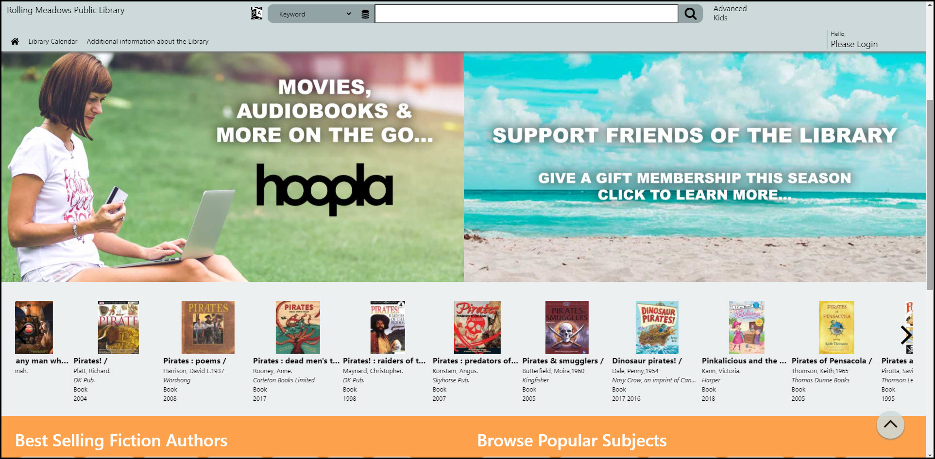 Sample Library splash page highlight the library and new titles